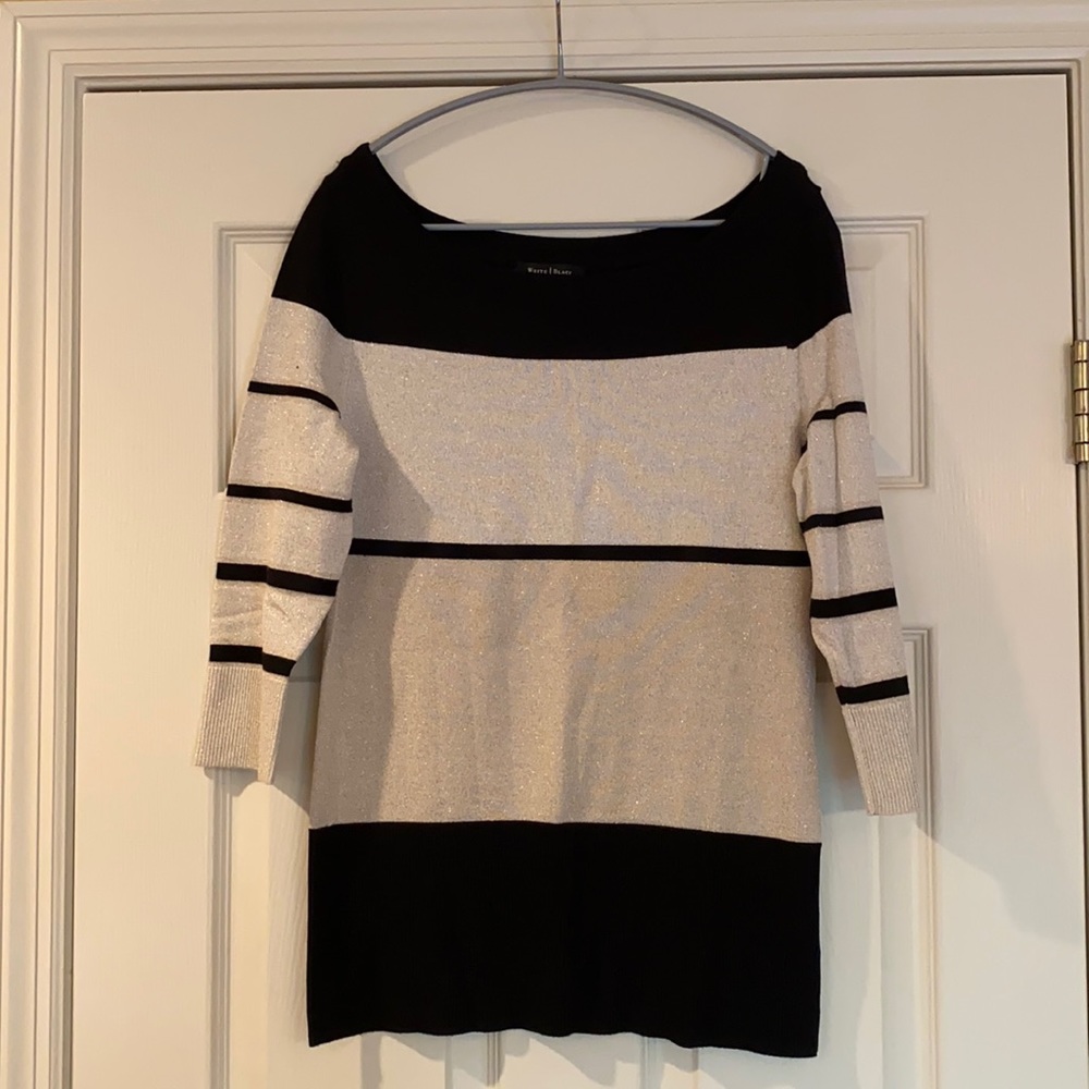 WHBM 3/4 Length Sleeve Shimmer Striped Sweater.